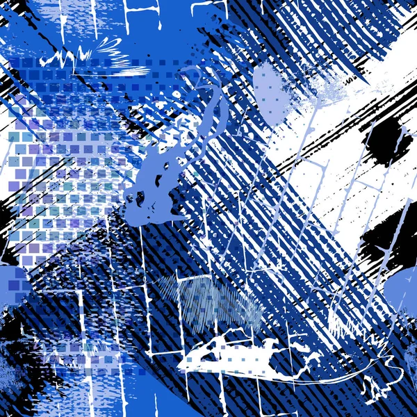 Модний Стиль Графіті Безшовний Візерунок Гранж Текстурований Грубий Фон Синьо — стоковий вектор