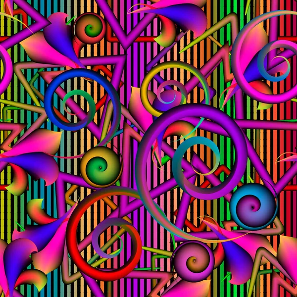 Geometriska Spiralcirklar Och Spiraltrianglar Sömlösa Mönster Randig Färgglad Vektor Bakgrund — Stock vektor