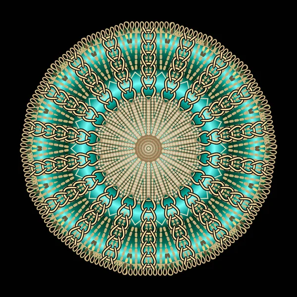 Runde Radial Gepunktete Linien Mandala Ethnischer Stil Mit Goldenem Muster — Stockvektor