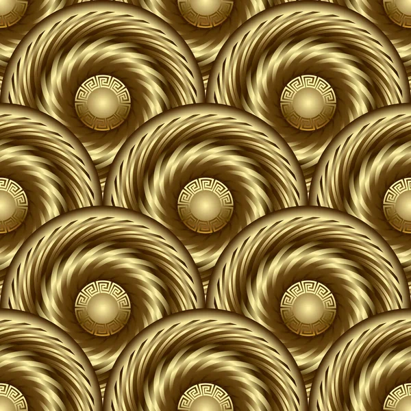 Gold Fraktale Nahtlose Muster Runde Griechische Mandalas Hintergrund Oberflächengeometrischer Vektorhintergrund — Stockvektor
