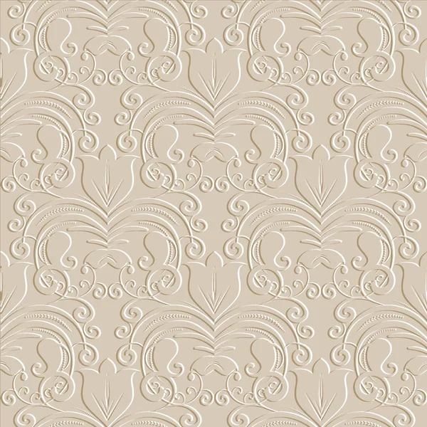 Floral Seamless Pattern Embossed Relief Vector Background Repeat Textured Golden — Stock Vector