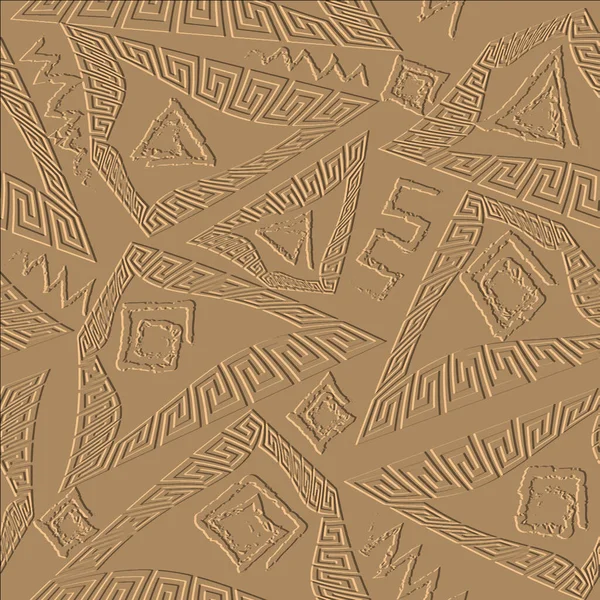 テクスチャエンボス3Dギリシャベクトルシームレスパターン 幾何学的救援の背景 要約古代のスタイルのエンボス加工の背景を繰り返します Grungeドアギリシャのキーは装飾を意味します 現代的な表面グランジーデザイン — ストックベクタ