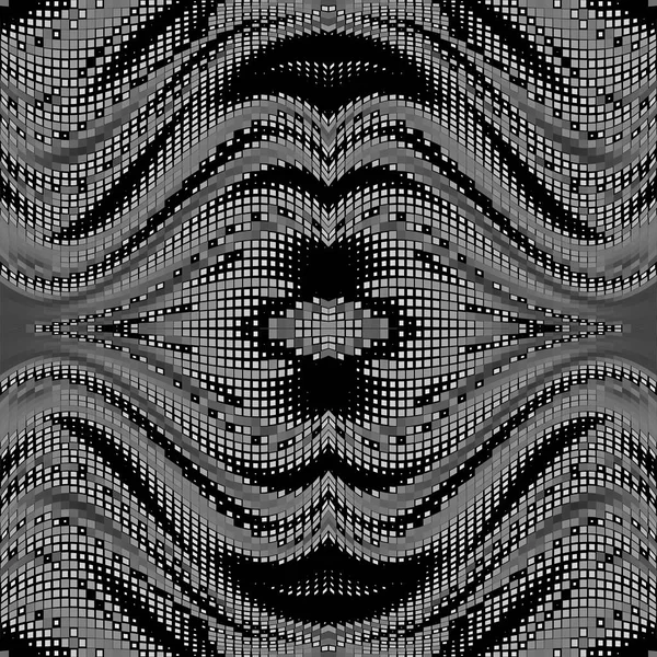 Мозаичный Полутоновый Квадрат Бесшовный Рисунок Цифровой Пиксельный Стиль Декоративный Волновой — стоковый вектор