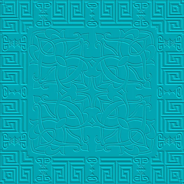 Цветочный Тисненый Бесшовный Рисунок Греческая Текстура Светло Синий Фон Векторное — стоковый вектор