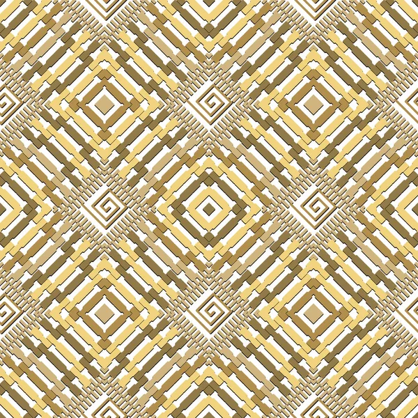 Gold Moderne Nahtlose Muster Strukturierter Gittervektorhintergrund Ethnischer Griechischer Stammesstil Wiederholt — Stockvektor