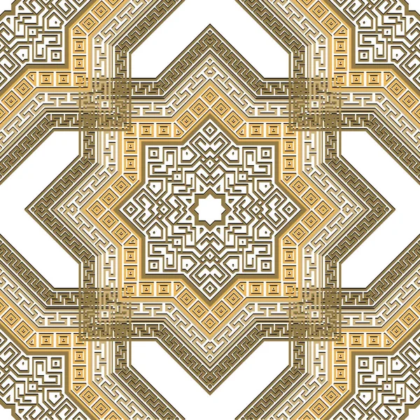 Nahtloses Goldvektormuster Arabischen Stil Ornamentale Muslimische Sterne Hintergrund Luxuriöse Dekorative — Stockvektor