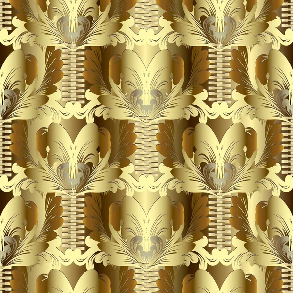 Квіткове Золото Безшовний Візерунок Декоративна Поверхня Золотий Фон Вінтажні Квіти — стоковий вектор