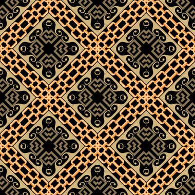 Zincirsiz desenler. Kabile etnik zarif eşkenar dörtgen. Yaratıcı desenli arka planı tekrar et. Rhombus, Yunan tarzı zincirler, dalgalar ve girdaplarla süslenmiş. Sonsuz doku.