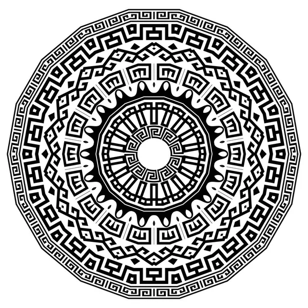 Mandala Antiguo Ornamento Redondo Patrón Meandro Negro Aislado Vectorial Sobre — Vector de stock