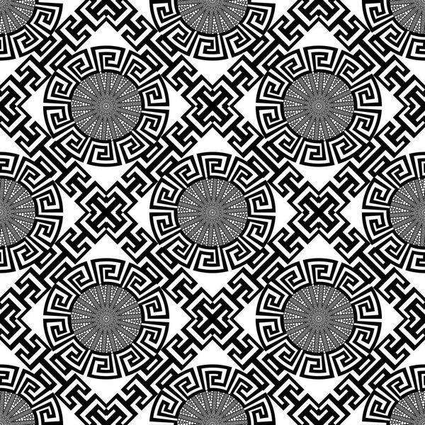 Patrón Griego Tribal Étnico Sin Costura Blanco Negro Fondo Vectorial — Vector de stock