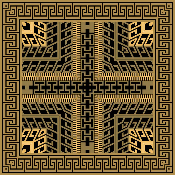 Золотой Клетчатый Бесшовный Рисунок Векторный Современный Декоративный Фон Греческий Ключ — стоковый вектор