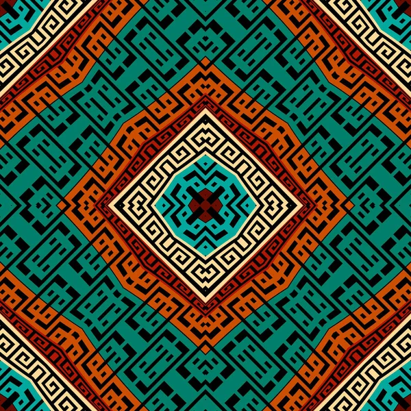 色彩斑斓的部族无缝模式 希腊的装饰背景 优雅的重复背景 几何菱形饰物 现代对称抽象设计 无尽的质感病媒 Rhombus帧 — 图库矢量图片