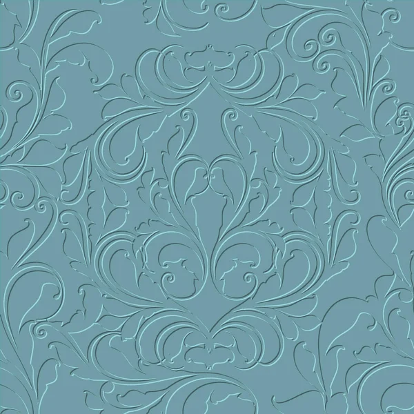 Floral Vintage Patrón Sin Costuras Vector Relieve Fondo Azul Repetir — Vector de stock