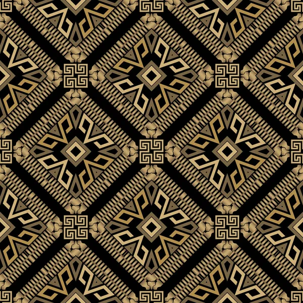 Modernes Nahtloses Rautenmuster Griechischer Ornamentaler Hintergrund Vektorwiederholter Rautenhintergrund Goldene Ornamente — Stockvektor
