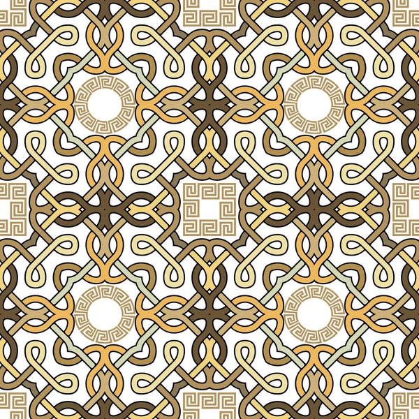 Intricate Bound Waves Curves Greek Seamless Pattern Beautiful Ornamental Vector — Vettoriale Stock