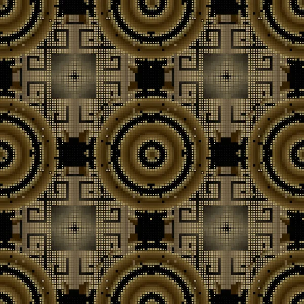 Modern Halftone Pixel Seamless Pattern Gold Black Geometric Mosaic Background — Image vectorielle