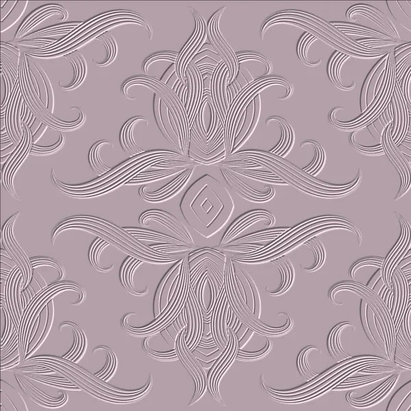 花の質感の3Dはシームレスなパターンを渦巻く 装飾的なグランジピンクの背景をエンボス加工 リリーフ繰り返しベクトルの背景 ヴィンテージ表面のエンボスライン花 手描き美しいラインアート3D装飾品 — ストックベクタ