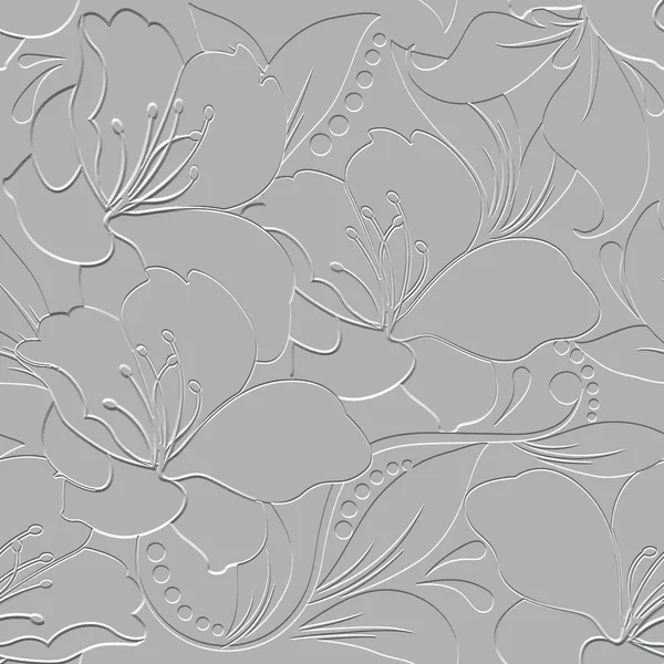 Textured Floral Seamless Pattern Embossed White Background Vintage Emboss Flowers — Image vectorielle