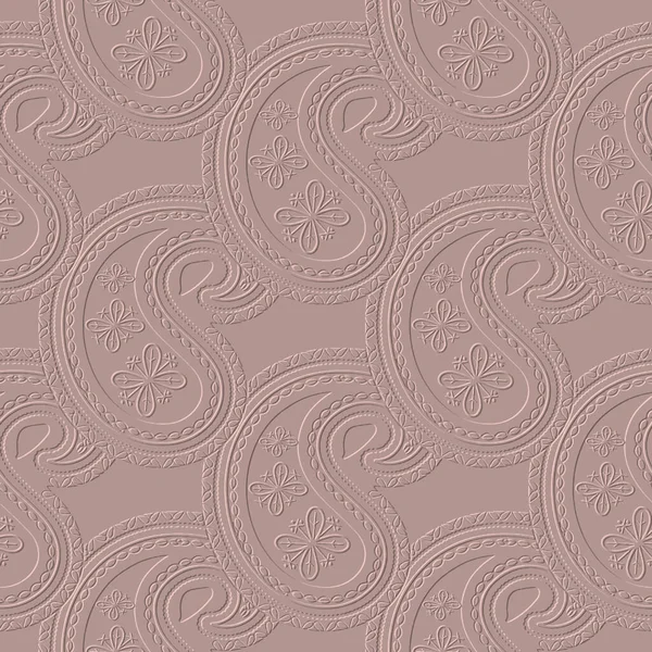 Textured Emboss Paisley Seamless Pattern Embossed Floral Ethnic Background Surface — Vetor de Stock