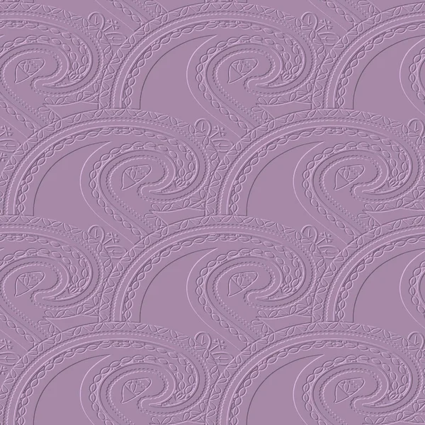 Texturé Embosser Paisley Motif Sans Couture Fond Lilas Ethnique Floral — Image vectorielle
