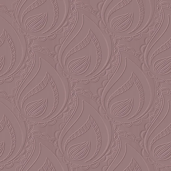Textured Emboss Paisley Seamless Pattern Embossed Floral Ethnic Vector Background — Vetor de Stock