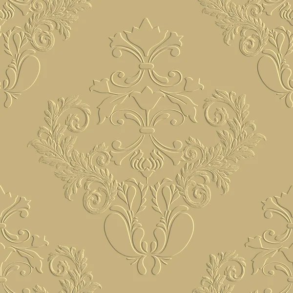 Floral Baroque Damask Seamless Pattern Vector Embossed Golden Background Repeat — ストックベクタ