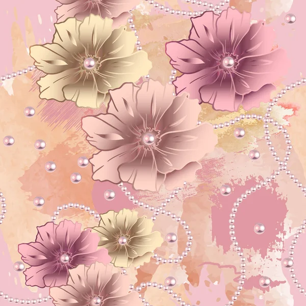 Elegantie Bloemen Sieraden Naadloos Patroon Aquarel Pastelachtergrond Met Handgetekende Penseelstreken — Stockvector