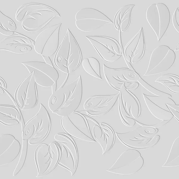 Embossed Floral White Seamless Pattern Ornamental Beautiful Leafy Relief Background — Stock Vector