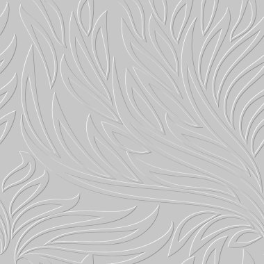 Kabartmalı çiçek çizgisi, üç boyutlu kusursuz iz sürme deseni. Süslü, yapraklı, rahatlatıcı bir arka plan. Beyaz arkaplanı tekrar et. Yüzey yaprakları, dallar. Kabartma efektli 3D sonsuz süs.