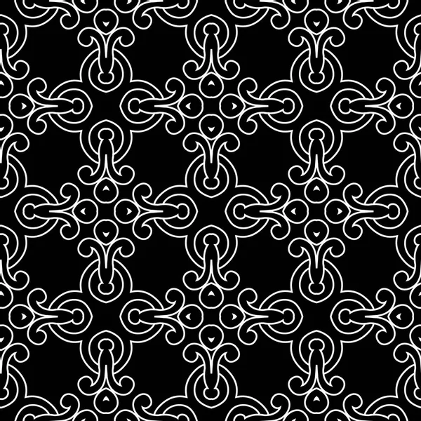 Lines Black White Floral Seamless Pattern Vector Ornamental Arabesque Background — Stockvector