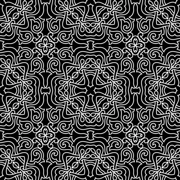 Лінії Чорно Білий Квітковий Безшовний Візерунок Векторний Декоративний Мереживний Фон — стоковий вектор