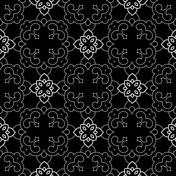 Lines Black White Floral Seamless Pattern Vector Ornamental Arabesque Background — стоковый вектор