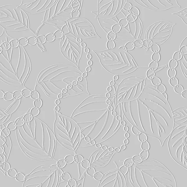 Embossed Floral Line Art Tracery Seamless Pattern Ornamental Beautiful Leafy — 스톡 벡터