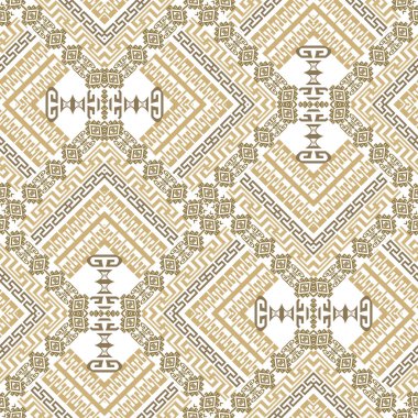 Zigzag kusursuz desen. Geleneksel kabile etnik zarif vektör geçmişi. Yunan altın zik zag süslemeleri. Beyaz üzerinde moda geometrik zigzag tasarımı. Süslü dokuyu sonu gelmeyen tekrarla.