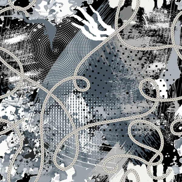 Handgezeichnete Abstrakte Schwarz Weiß Nahtmuster Texturierter Hintergrund Wiederholen Sie Den — Stockvektor