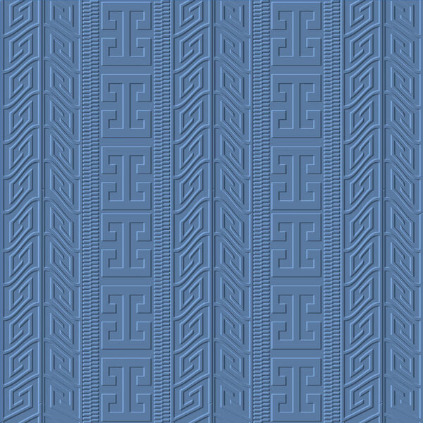 Emboss striped borders 3d seamless pattern. Embossed greek border surface background. Repeat vertical stripes relief ornament. Abstract textured blue backdrop.  Embossing texture. Greek meanders, zip