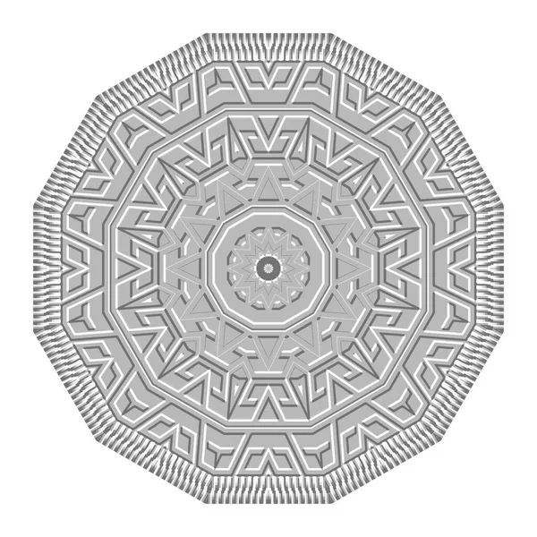 黑色和白色的圆圆的曼陀罗图案 镶嵌装饰向量背景 部族民族风格的浮雕装饰在白色背景上 卷曲表面质感 带有锯齿形的几何曼陀罗 — 图库矢量图片