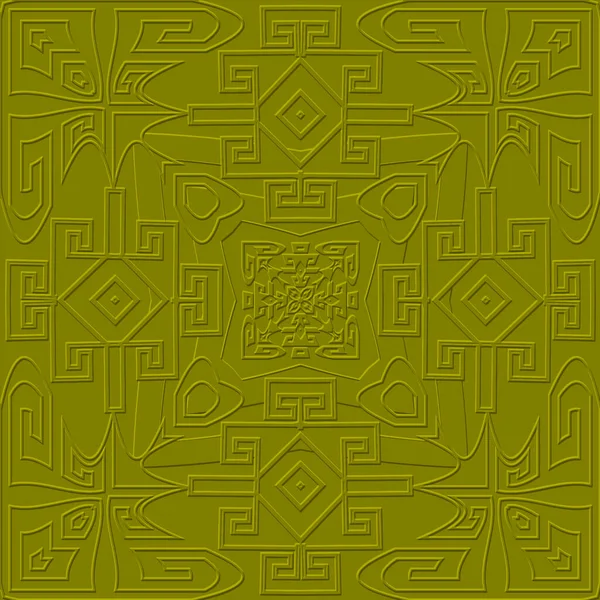 Emboss Tribal Ethnic Seamless Pattern Textured Vector Green Background Embossed — Stock Vector