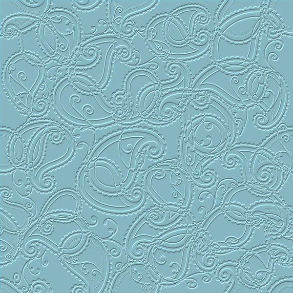 Boyutlu Kabartma Desenli Paisley Dikişsiz Desen Kabartmalı Mavi Çiçek Arkaplanı — Stok Vektör