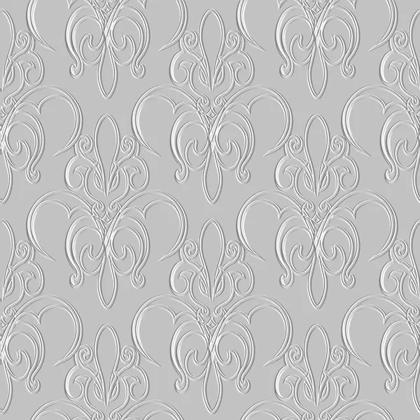 Relief Floral Lignes Motif Sans Couture Fond Grunge Relief Blanc — Image vectorielle