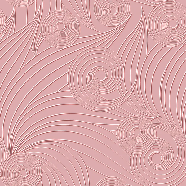 テクスチャフラワーラインアート3Dシームレスパターン 自発的な救援スパイラルサークルの背景 エンボス加工されたピンクの背景を繰り返し 表面抽象的な線の花 3D手描きストライプ装飾品 — ストックベクタ