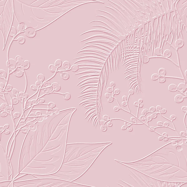 Текстурована Квіткова Лінія Мистецтва Безшовний Візерунок Тропічне Пальмове Листя Рельєфне — стоковий вектор