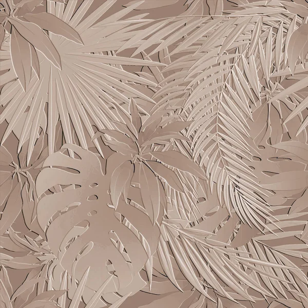 Tropisk Blommig Emboss Sömlöst Mönster Färgglada Tropiska Växter Bakgrund Exotiska — Stock vektor