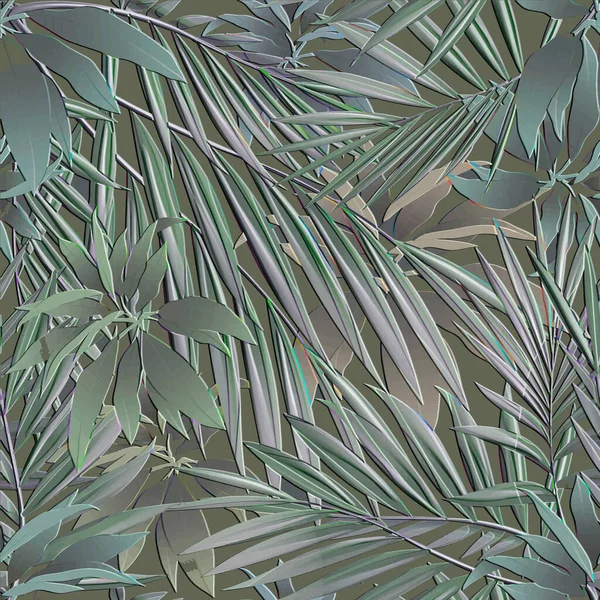 Цветочная Эмблема Seamless Узор Зеленый Фон Тропических Растений Экзотические Цветы — стоковый вектор
