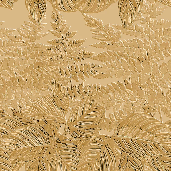 Fougère Relief Laisse Motif Sans Couture Automne Fond Floral Texturé — Image vectorielle