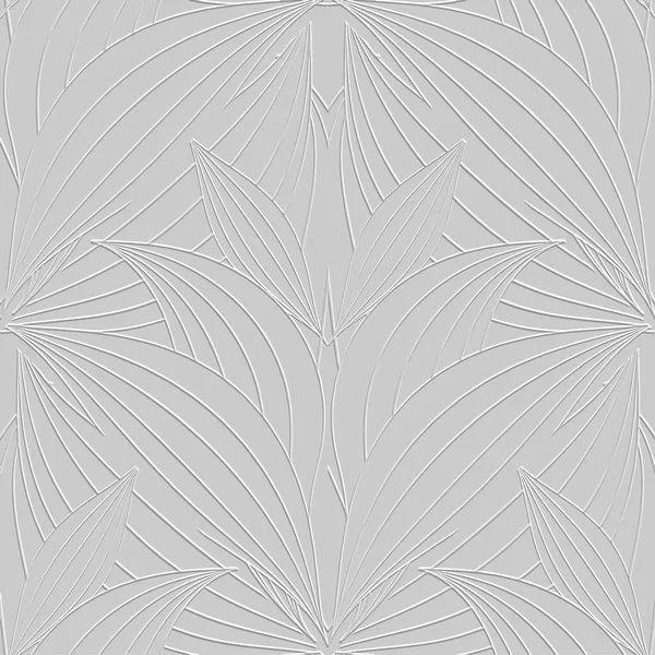 テクスチャフラワーラインアート3Dシームレスパターン 一般的な救援縞模様の背景 エンボス加工された花の白い背景を繰り返し 表面抽象的な線の花 3D手描き葉物のグランジ装飾品 — ストックベクタ