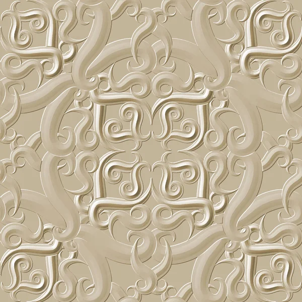 Emboss Golden Seamless Pattern Textured Arabesque Floral Vector Background Embossed — Stock Vector