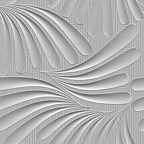 3Dテクスチャエンボスペイズリーシームレスパターン 花の点線の白い背景が強調されます 表面の繰り返し縞模様の背景 ペイズリー大使の花の装飾 救援グランジの質感 効果の強調 — ストックベクタ