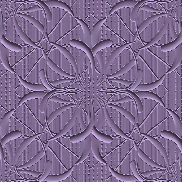 Текстурированный Emboss Paisley Seamless Узор Тиснение Цветочная Пунктирная Линия Фиолетовый — стоковый вектор