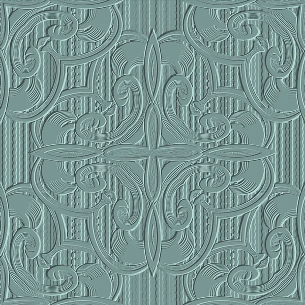 Vintage Baroque Emboss Seamless Pattern Полосатый Рельеф Абстрагируйтесь Поверхности Цветочные — стоковый вектор